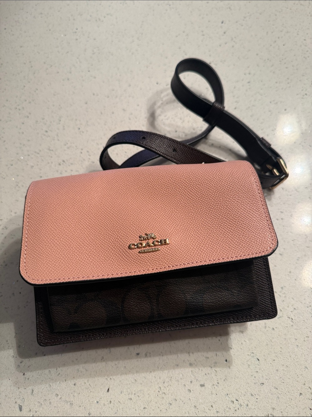 Coach Pink and Brown Signature Crossbody Bag with belt conversion!